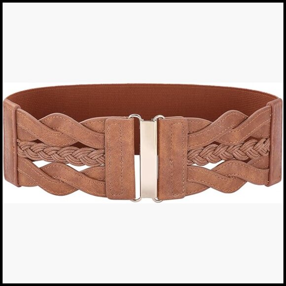 Elastic Wide Belt with Faux Leather Trim, Stretchy Cinch for Dresses main image 5